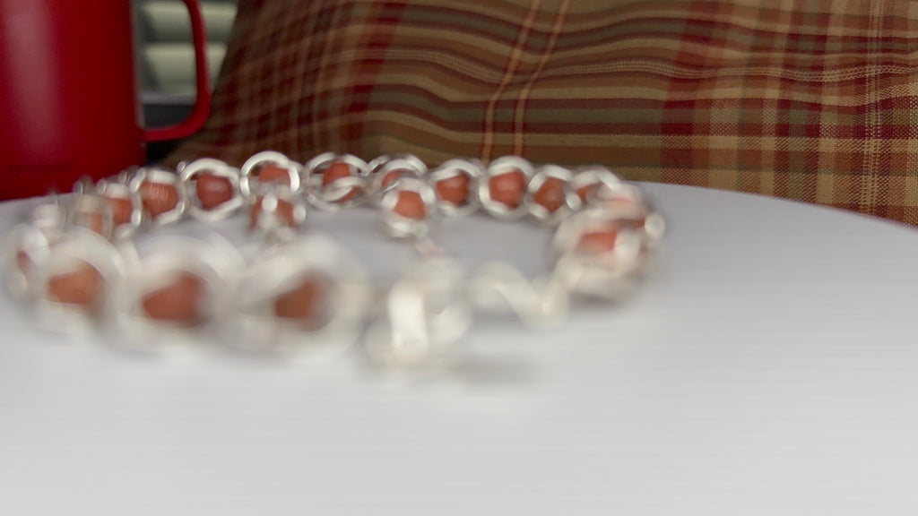 Sunstone Captured Bead Bracelet and Earrings Jewelry Set