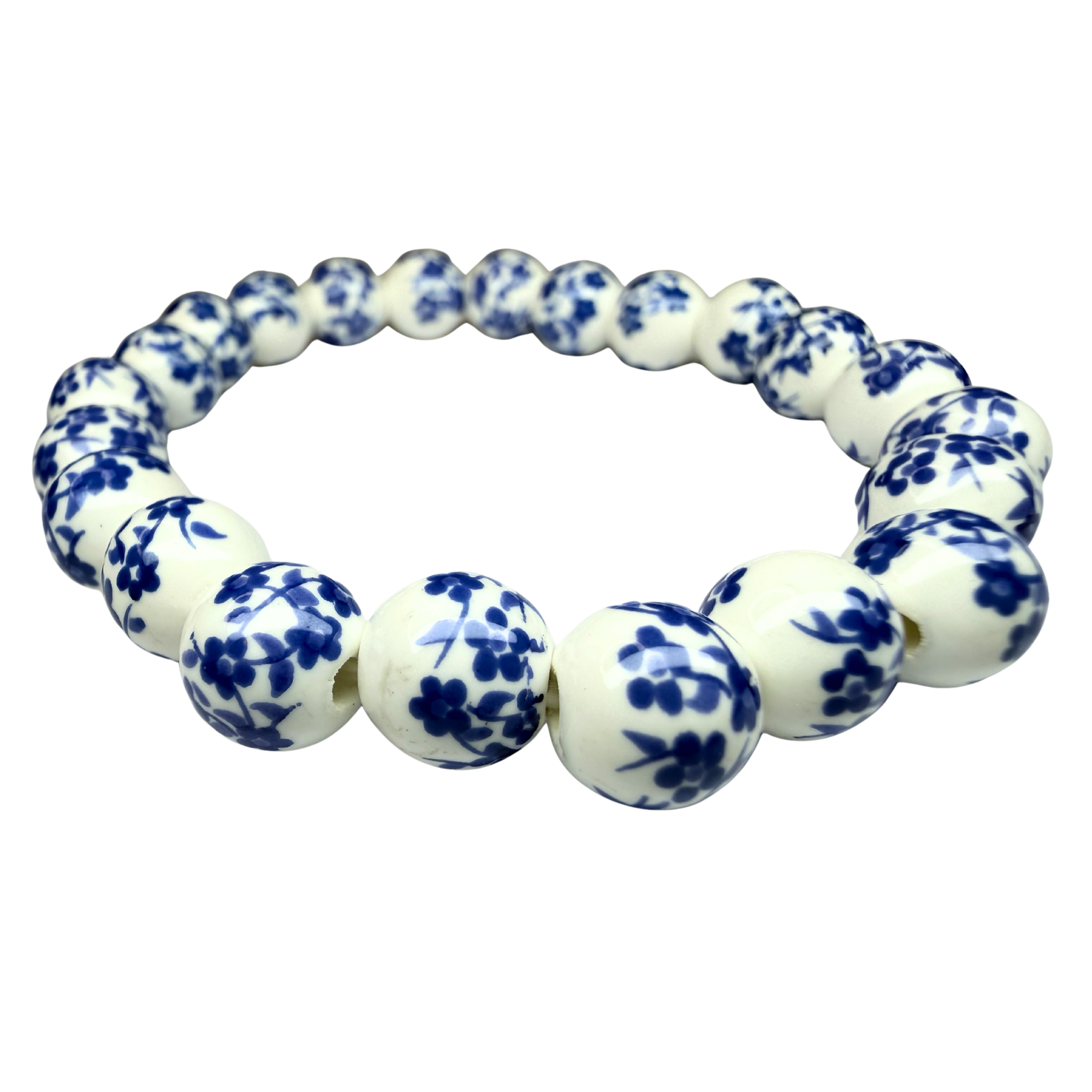 Blue & White Porcelain Style 8mm Bead Stretch Bracelet