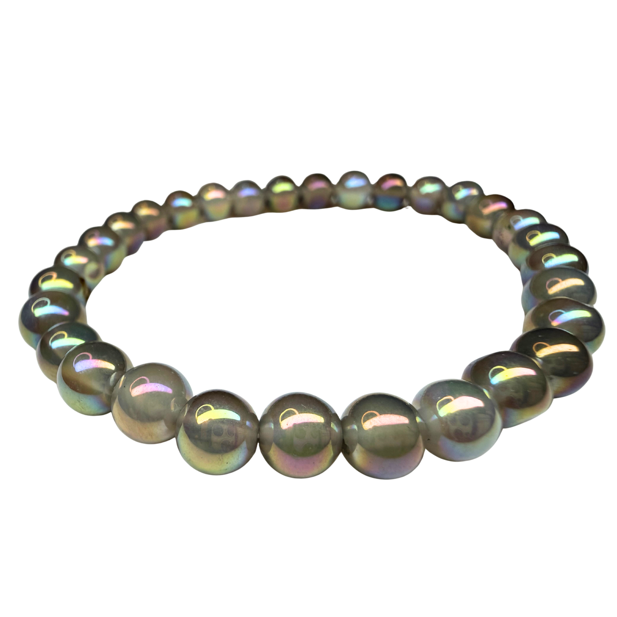 6mm Grey Glass Bead Stretch Bracelet