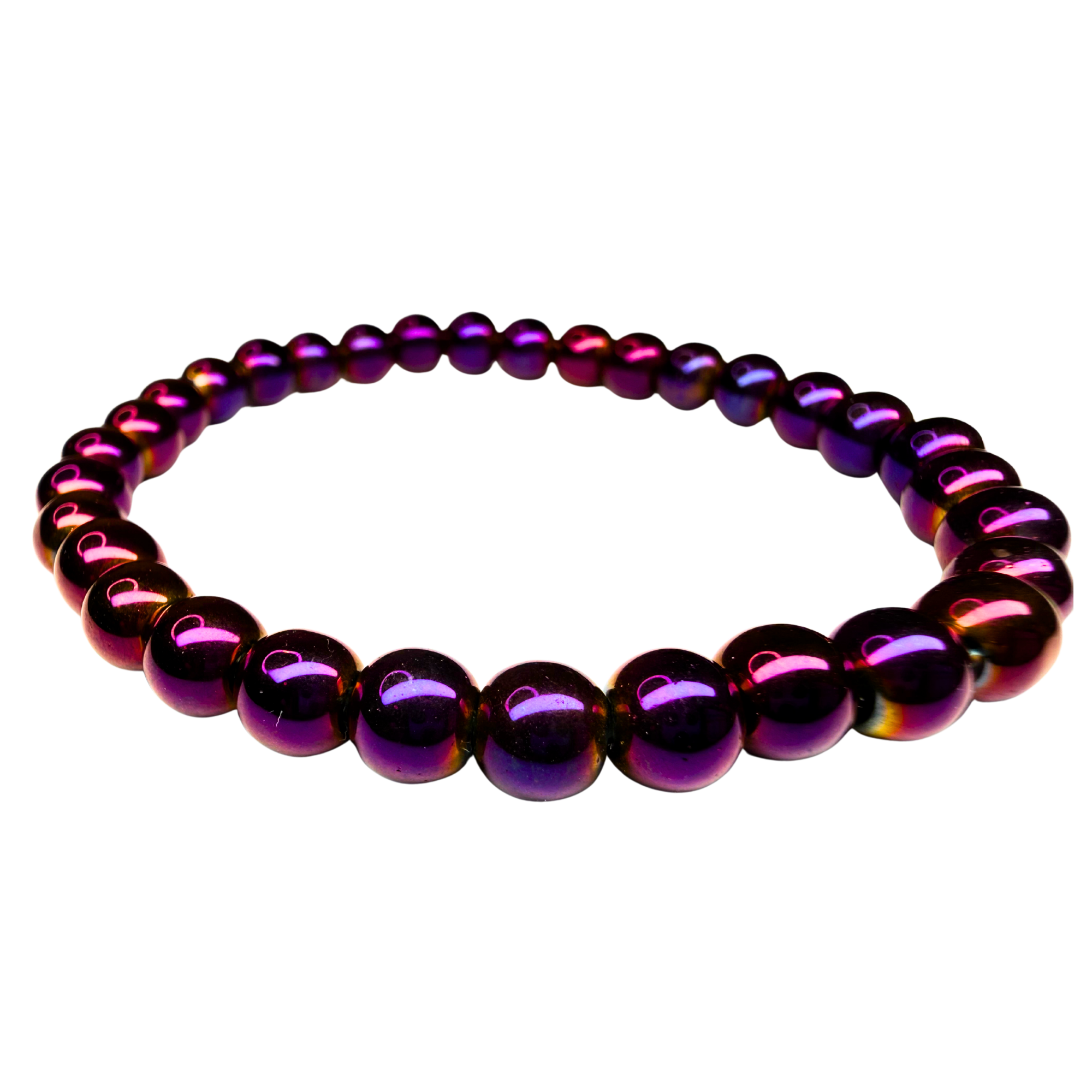 6mm Purple Orange Reflective Metal Bead Stretch Bracelet
