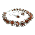 Sunstone Captured Bead Bracelet and Earrings Jewelry Set