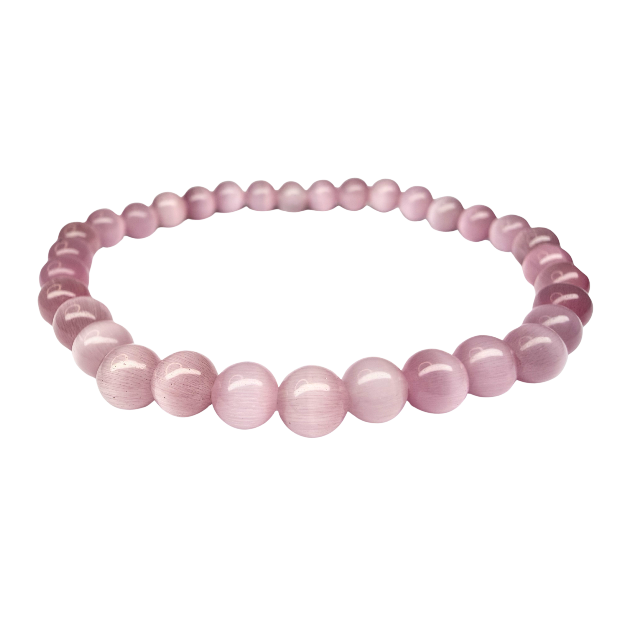 Pink Cats Eye Glass 6mm Beaded Stretch Bracelet