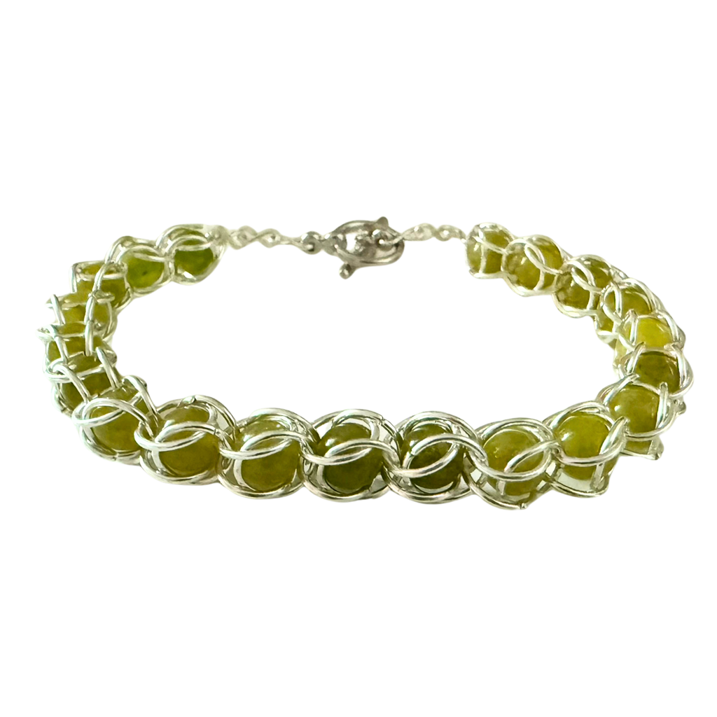 Peridot 6mm Captured Bead Bracelet and Earrings