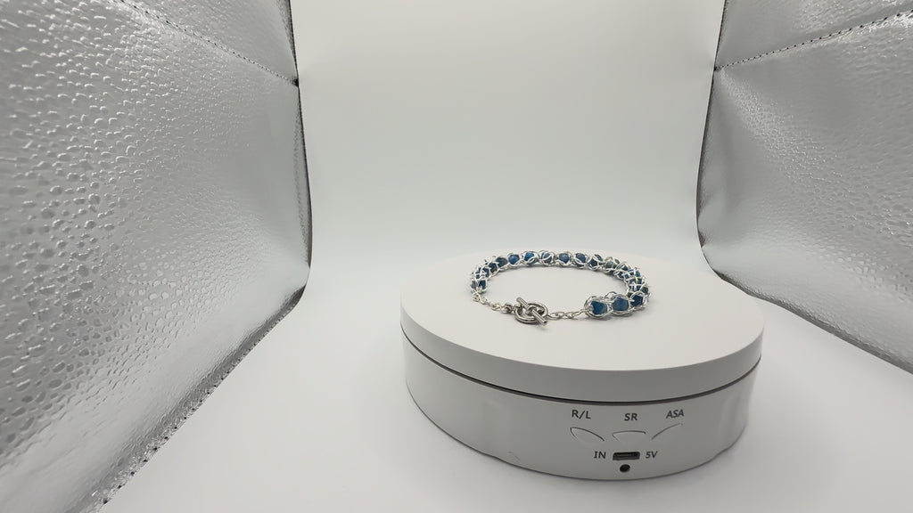 Captured Bead Bracelet with Blue Shell Iridescent Beads