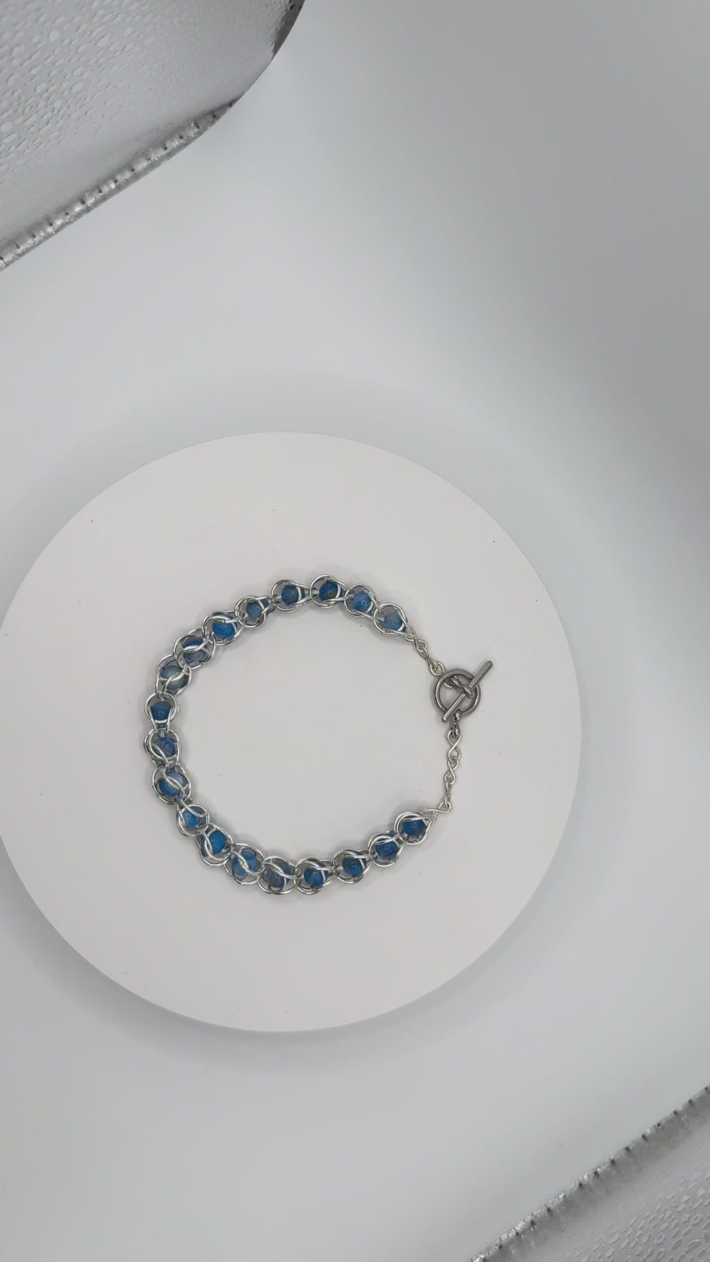 Captured Bead Bracelet with Blue Shell Iridescent Beads