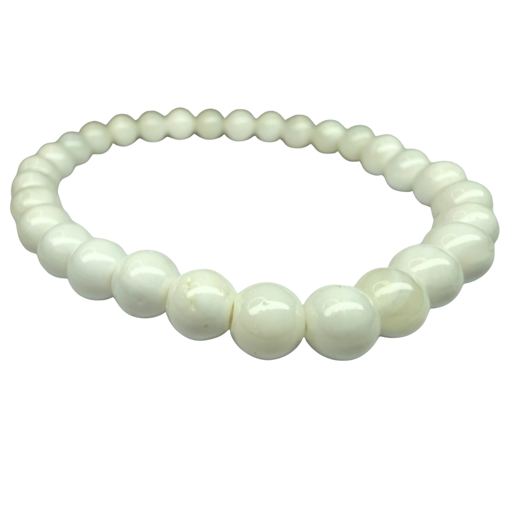 White Shell 6mm Beads Stretch Bracelet