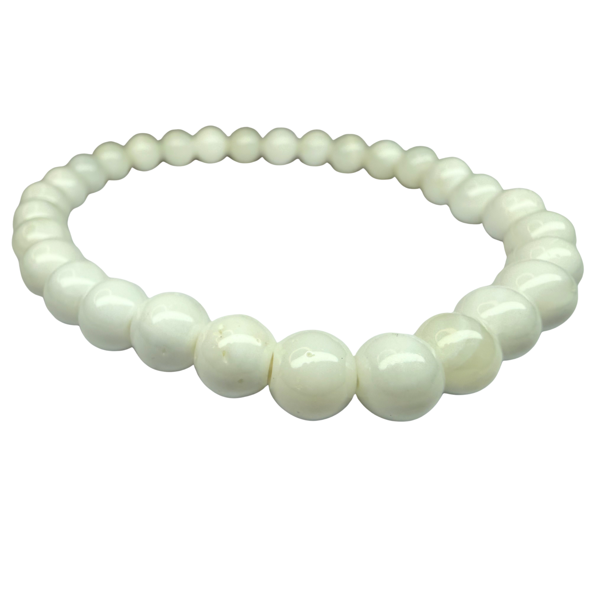 White Shell 6mm Beads Stretch Bracelet